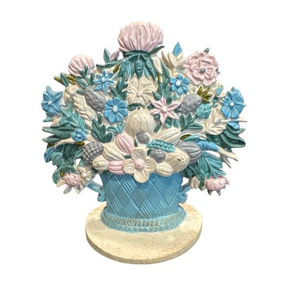 Unbranded Other - Vintage Cast Iron Pastel Floral Basket Doorstop